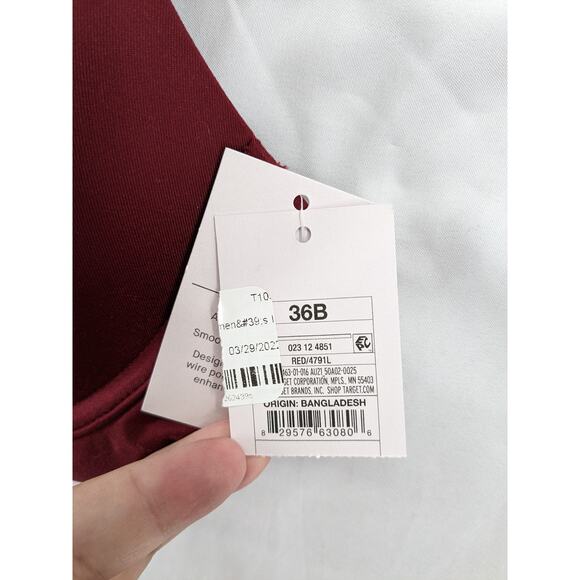 Auden Icon T Shirt Bra 36B Red Full Coverage Underwire Lightly Lined Molded Cups - Picture 4 of 13